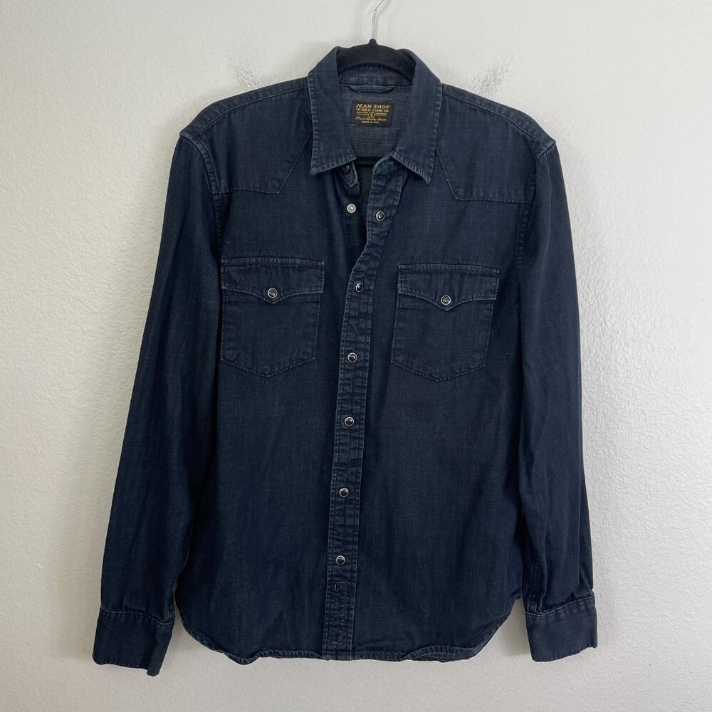 Jean Shop Shirt Mens Small Blue Denim Western Snap Front Long Sleeve‎ Casual